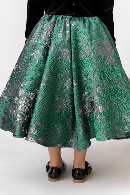 Emerald Green Christmas Dress, Velvet Brocade Flower Girl Dress