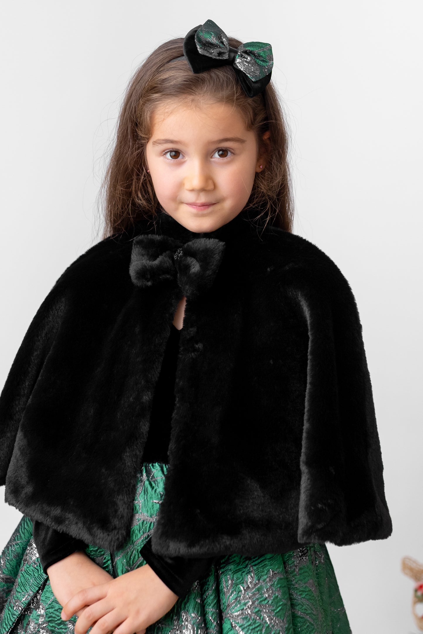 Emerald Green Christmas Dress, Velvet Brocade Flower Girl Dress