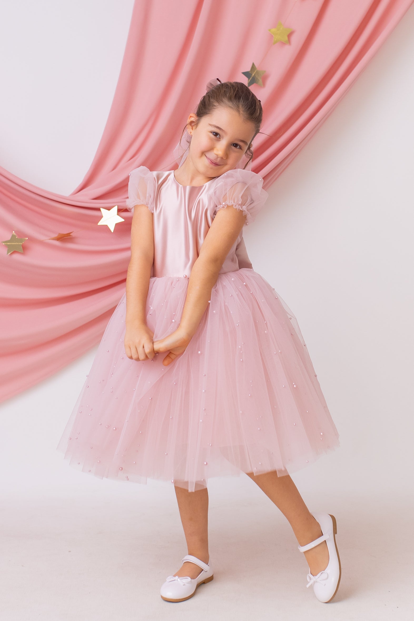Blush Pink Pearl Tulle Flower Girl Dress 9