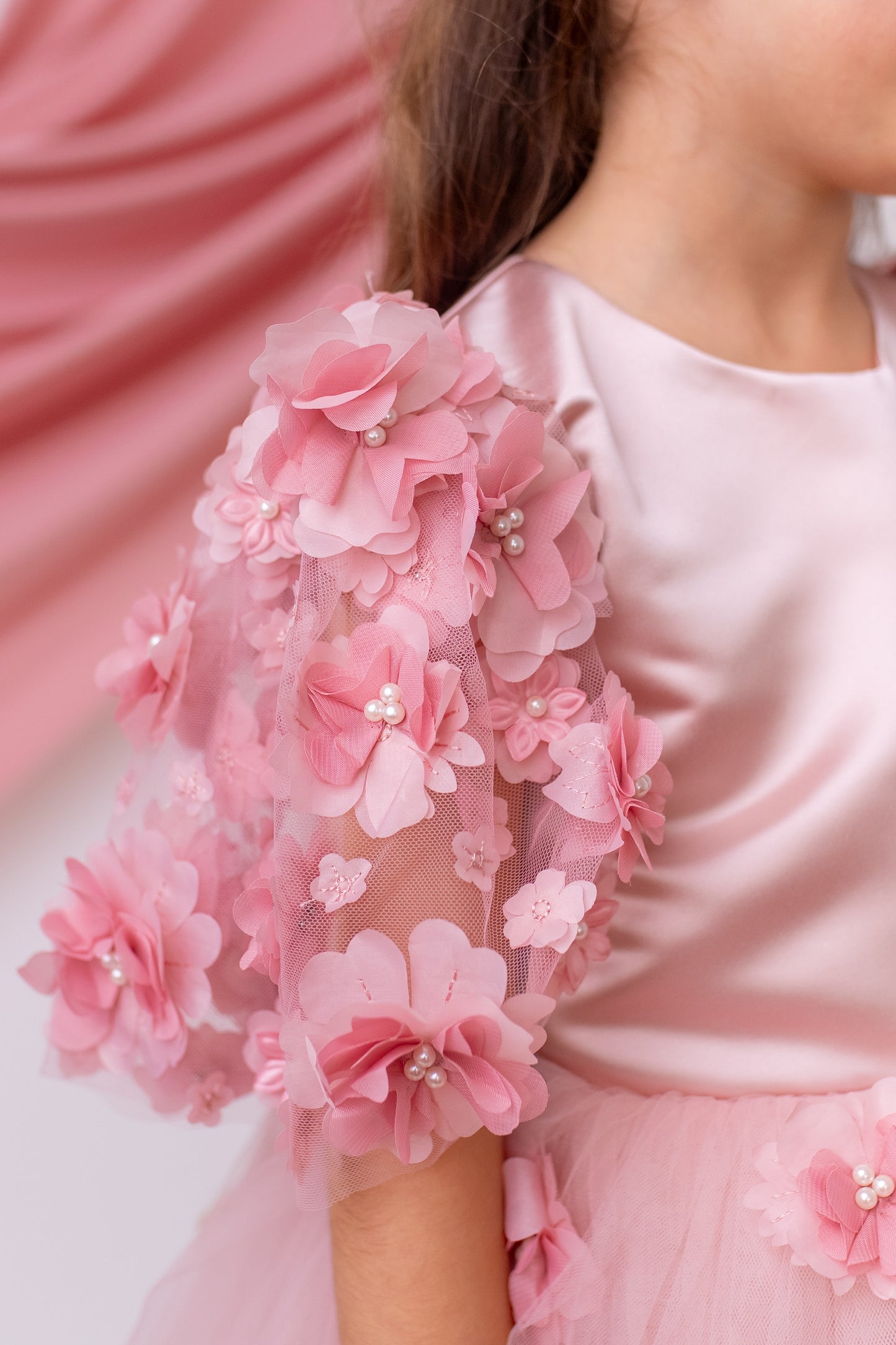 Elegant Blush Satin Flower Girl Dress with Flower Crown - Personalized Wedding Gown for Girls