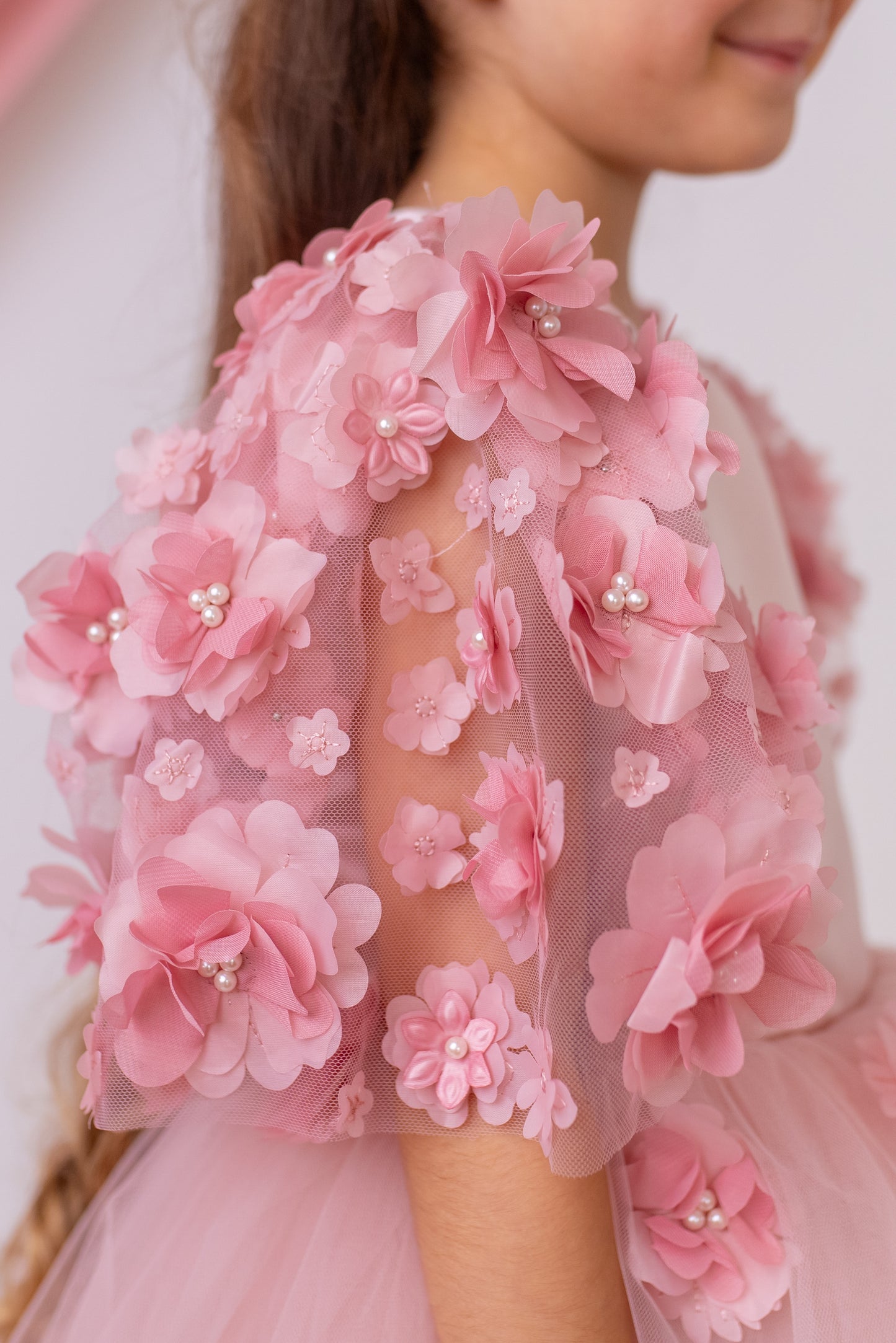 Elegant Blush Satin Flower Girl Dress with Flower Crown - Personalized Wedding Gown for Girls