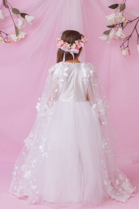 Elegant Satin Flower Girl Dress with Flower Crown - Personalized Wedding Gown for Girls