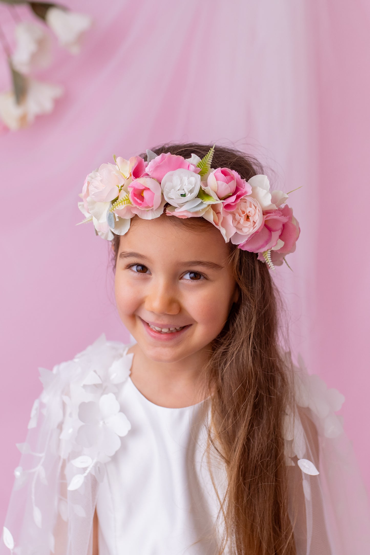 Elegant Satin Flower Girl Dress with Flower Crown - Personalized Wedding Gown for Girls