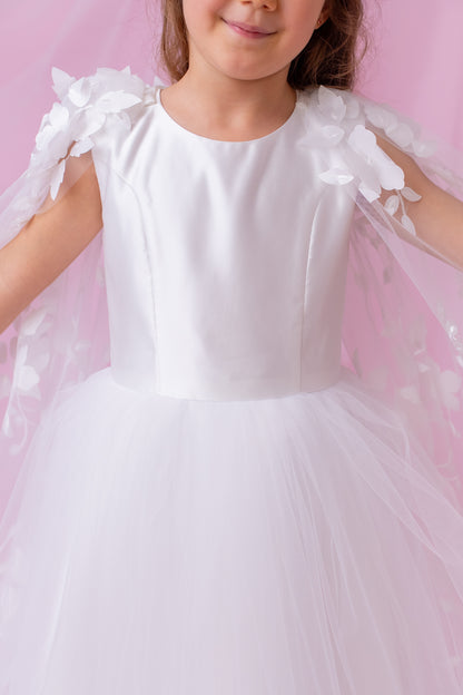 Elegant Satin Flower Girl Dress with Flower Crown - Personalized Wedding Gown for Girls