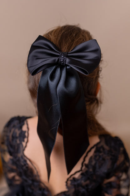 Black Lace Tulle Flower Girl Dress: V-Back Satin Bow Gown