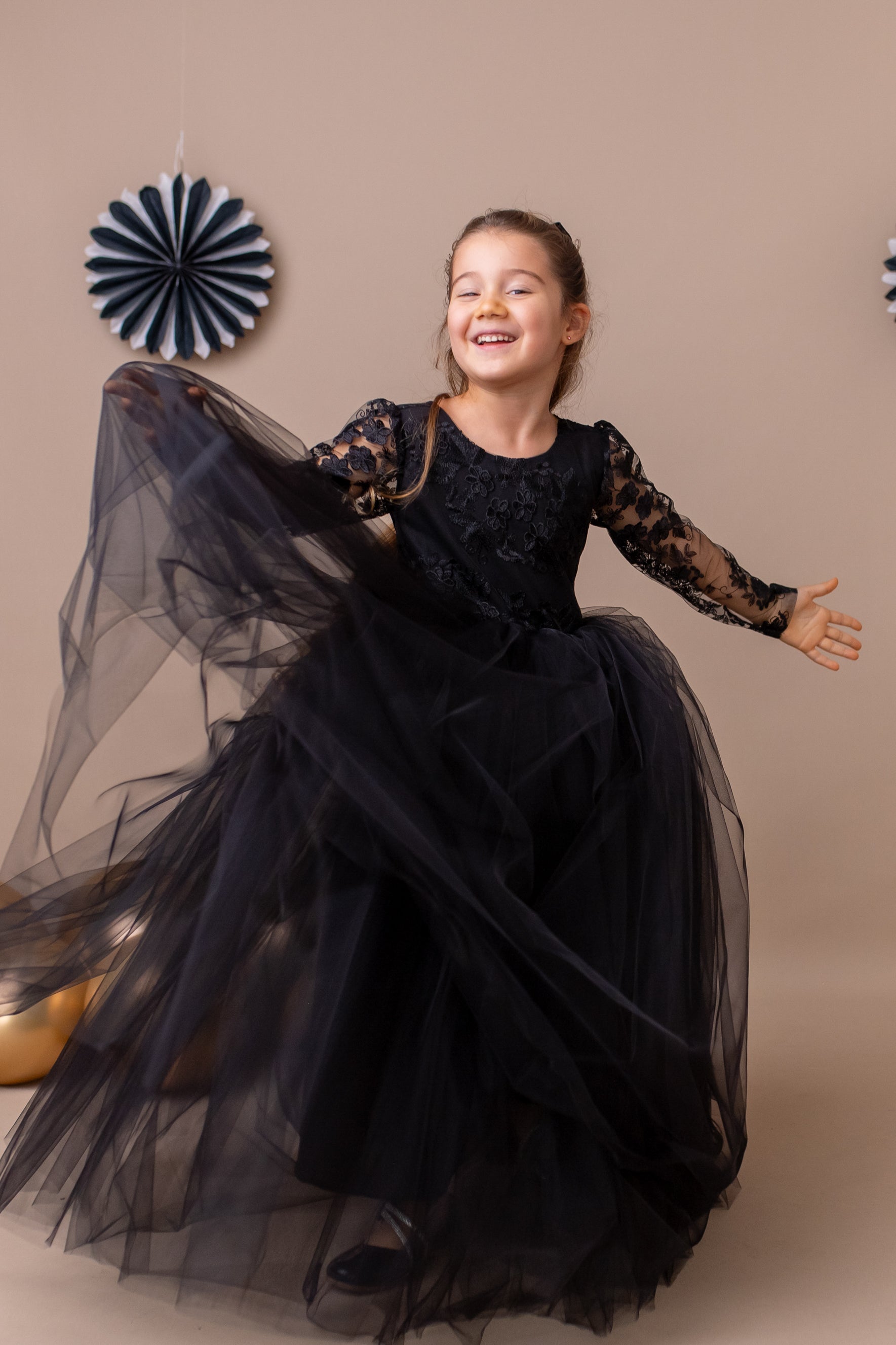 Black Lace Tulle Flower Girl Dress: V-Back Satin Bow Gown 6-9 months US kids' numeric / Dress & Hair Bow Black Lace Tulle Flower Girl Dress: V-Back Satin Bow Gown 6-9 months US kids' numeric / Dress & Hair Bow
