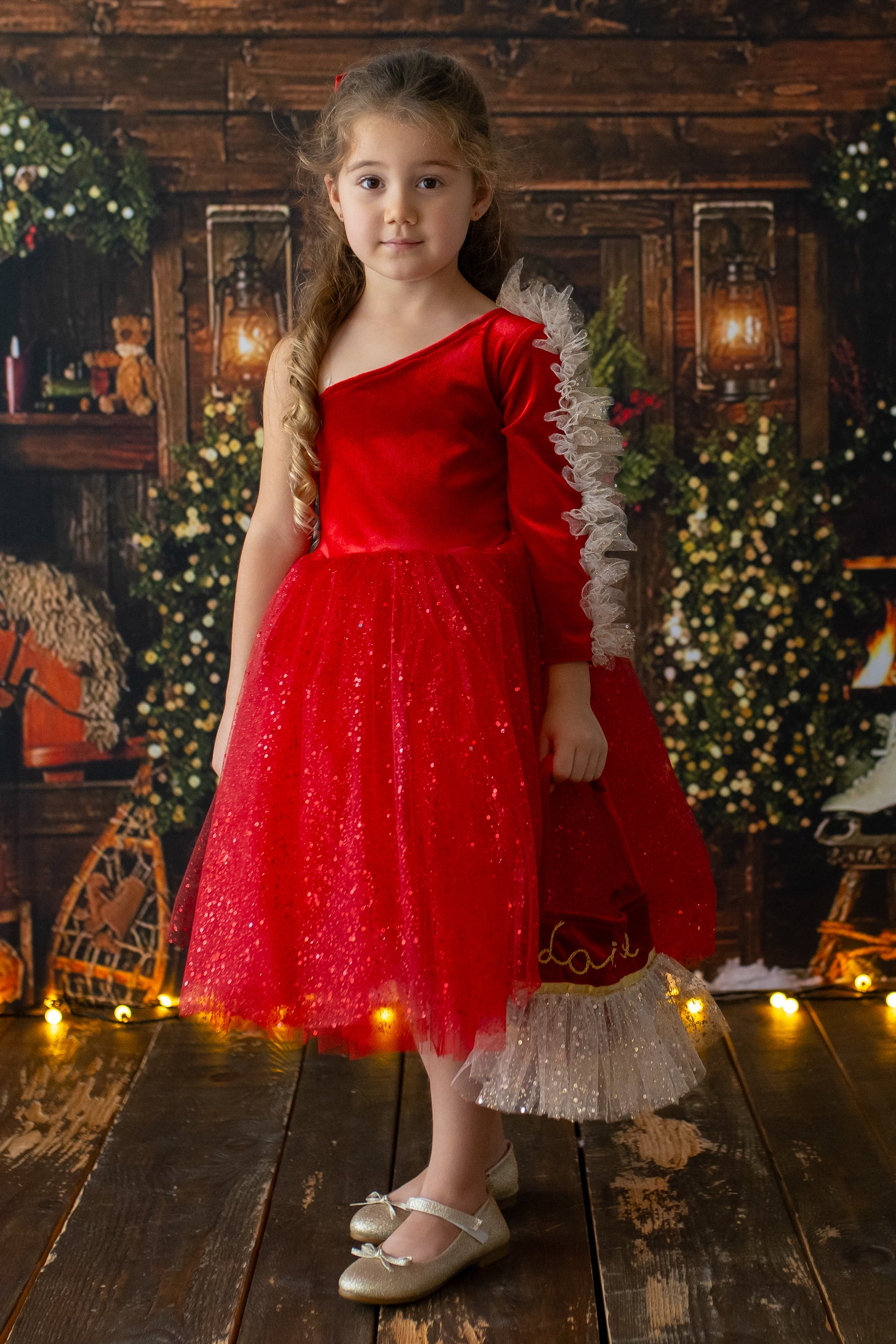 red velvet holiday dress Red Velvet Christmas Dress with Personalized Bag 7T
