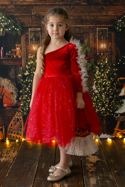 Red Velvet Christmas Dress with Personalized Bag