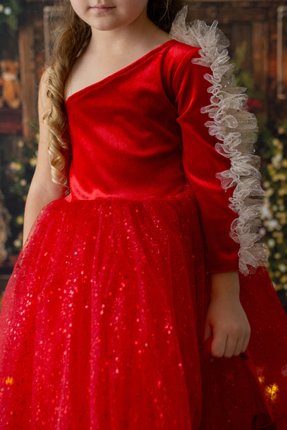 Red Velvet Christmas Dress with Personalized Bag