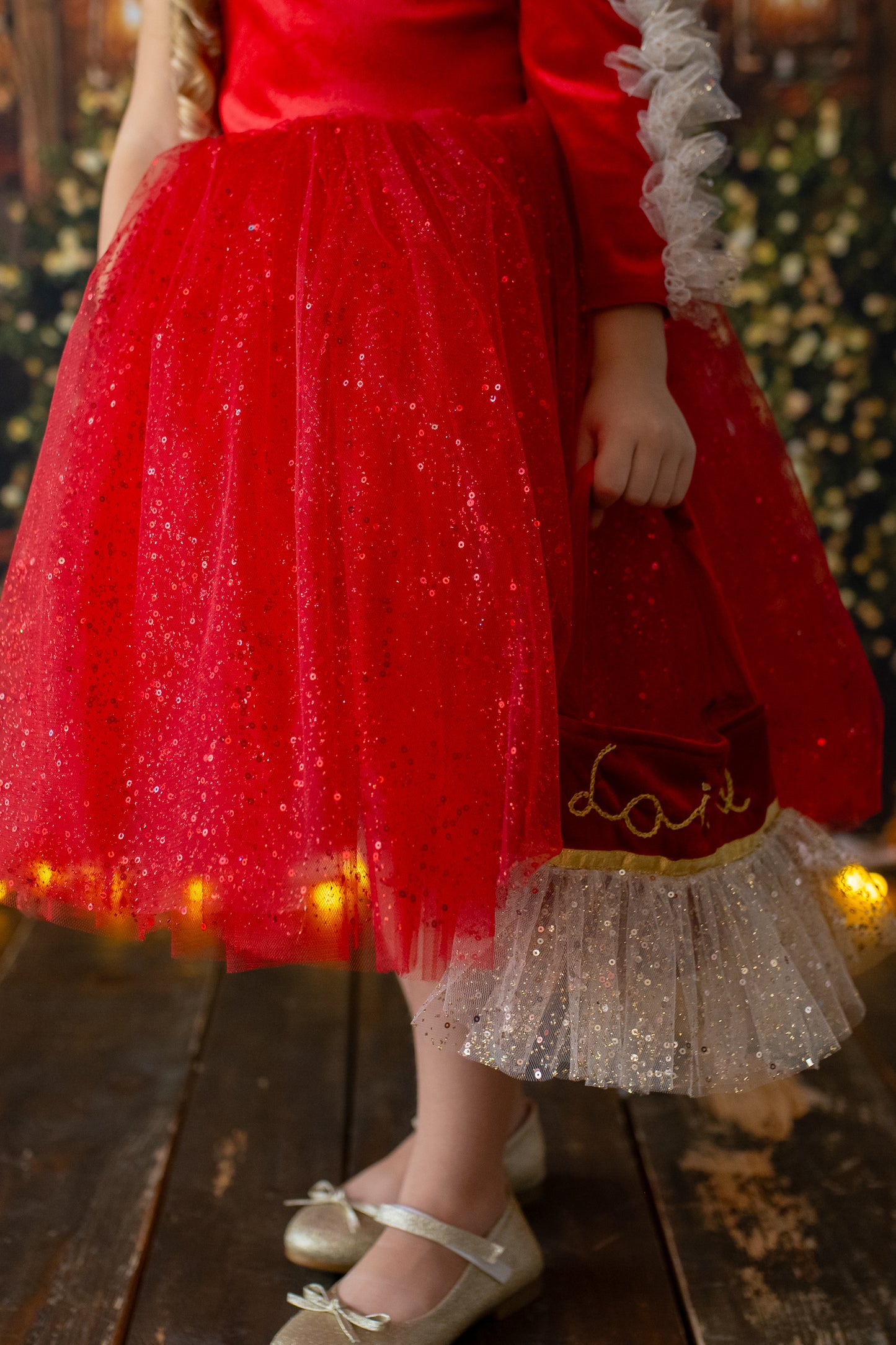 Red Velvet Christmas Dress with Personalized Bag