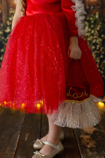 Red Velvet Christmas Dress with Personalized Bag