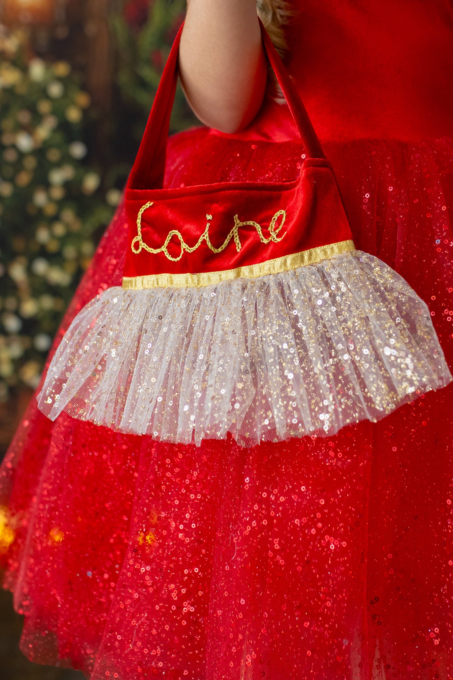 Red Velvet Christmas Dress with Personalized Bag