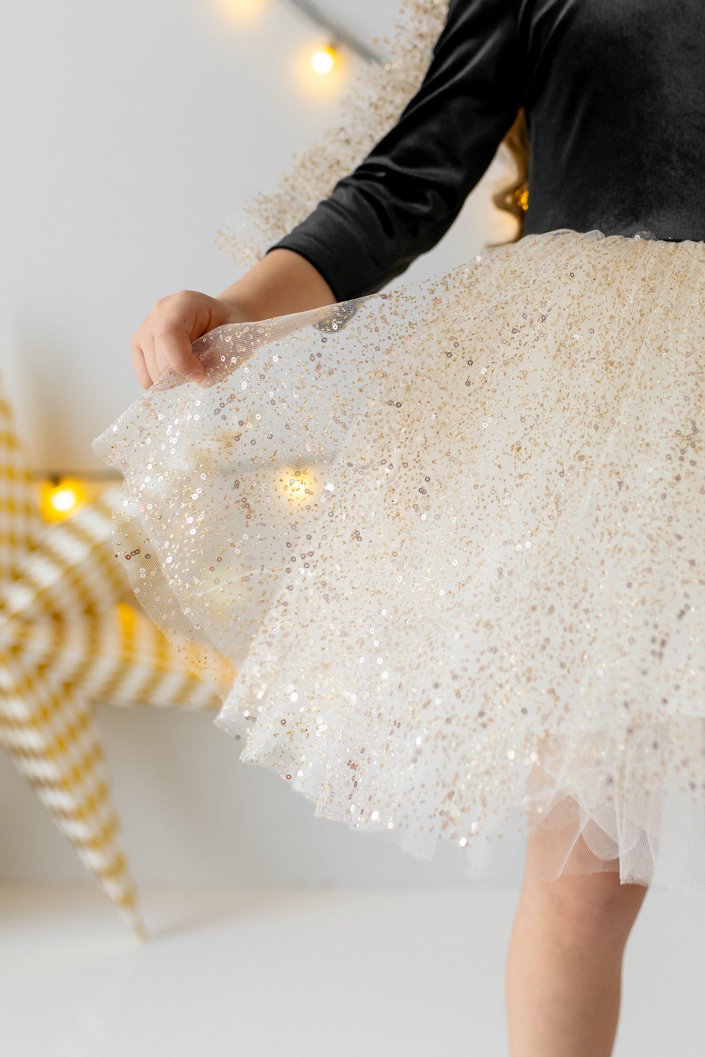 Black Velvet Baby Christmas Dress: Gold Tulle with Personalized Bag