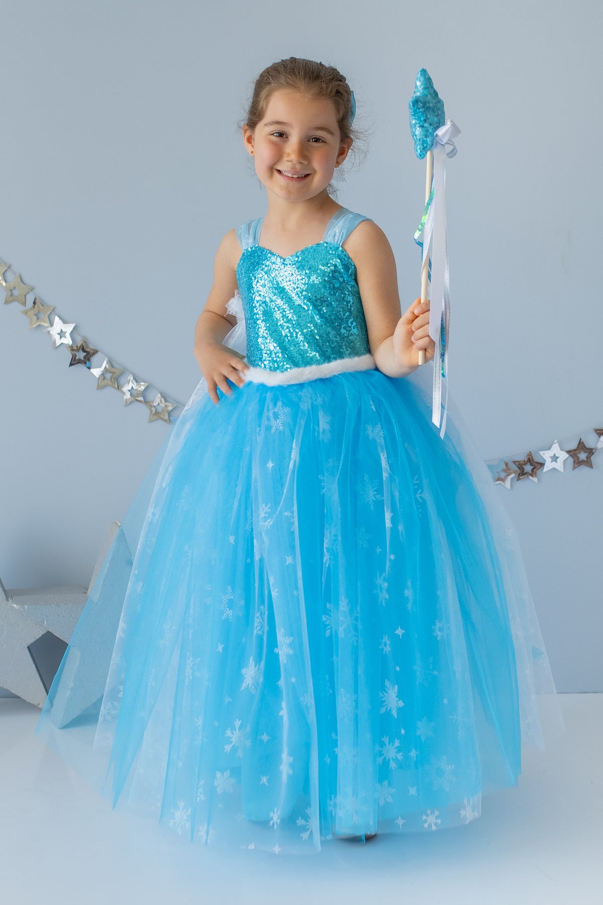 Elsa-Inspired Princess Dress with Snowflake Tulle – HandyyBaby