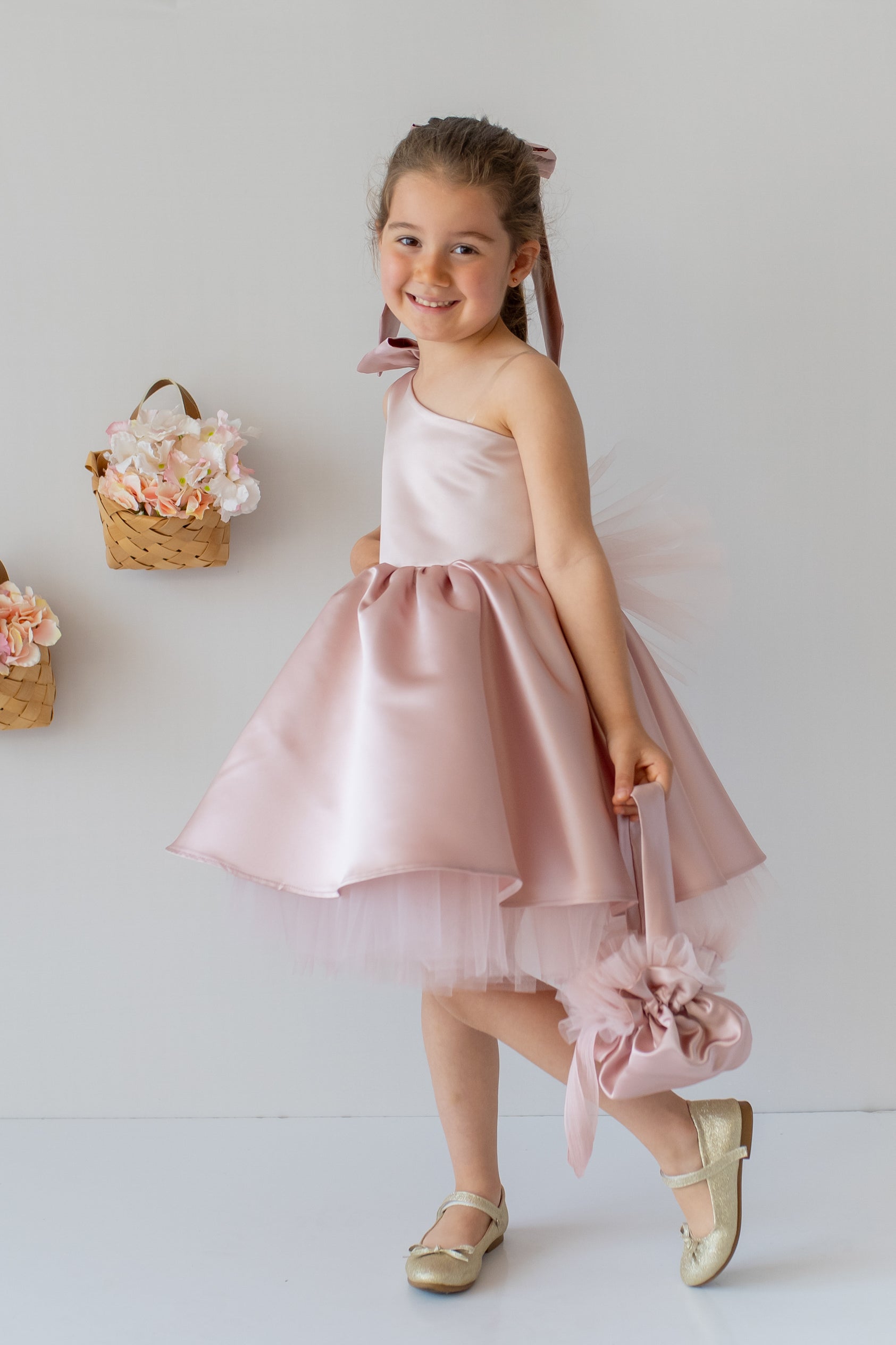 Blush Pink Flower Girl Dress: One-Shoulder 6-9 months / Dress & Hair Bow Blush Pink Flower Girl Dress: One-Shoulder 6-9 months / Dress & Hair Bow