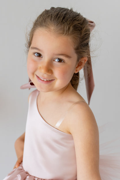Blush Pink Flower Girl Dress: One-Shoulder