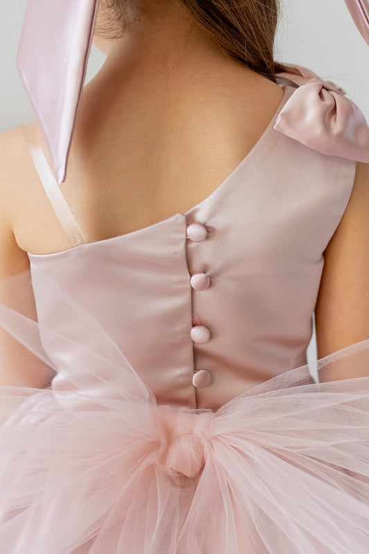 Blush Pink Flower Girl Dress: One-Shoulder