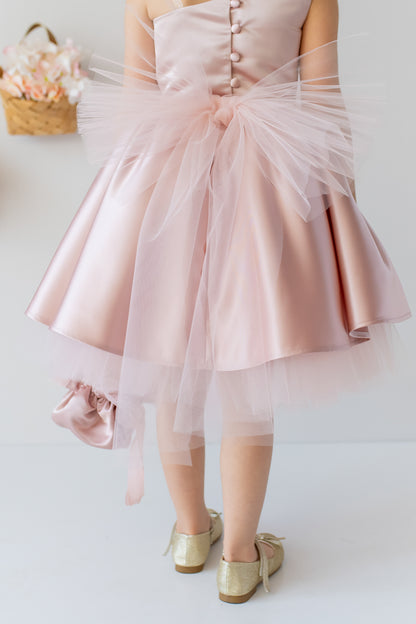 Blush Pink Flower Girl Dress: One-Shoulder