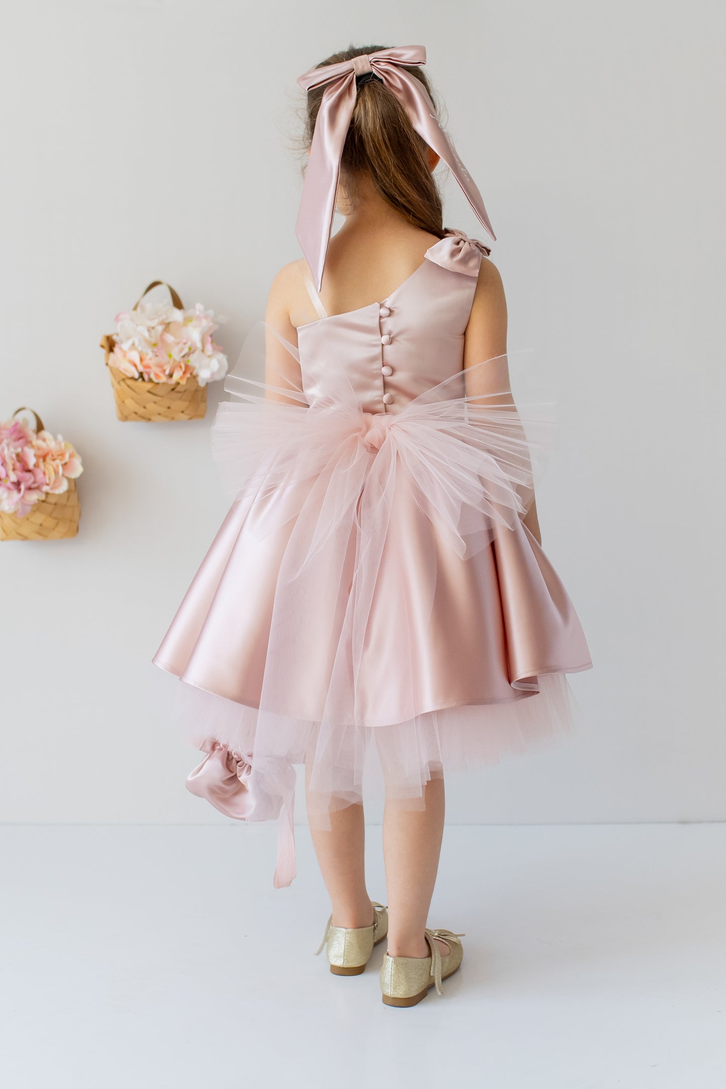 Blush Pink Flower Girl Dress: One-Shoulder