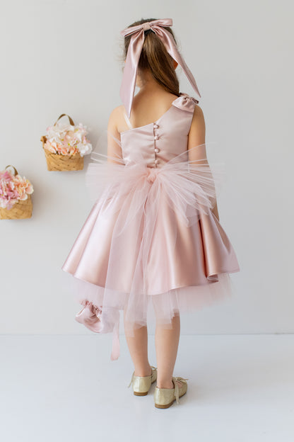 Blush Pink Flower Girl Dress: One-Shoulder