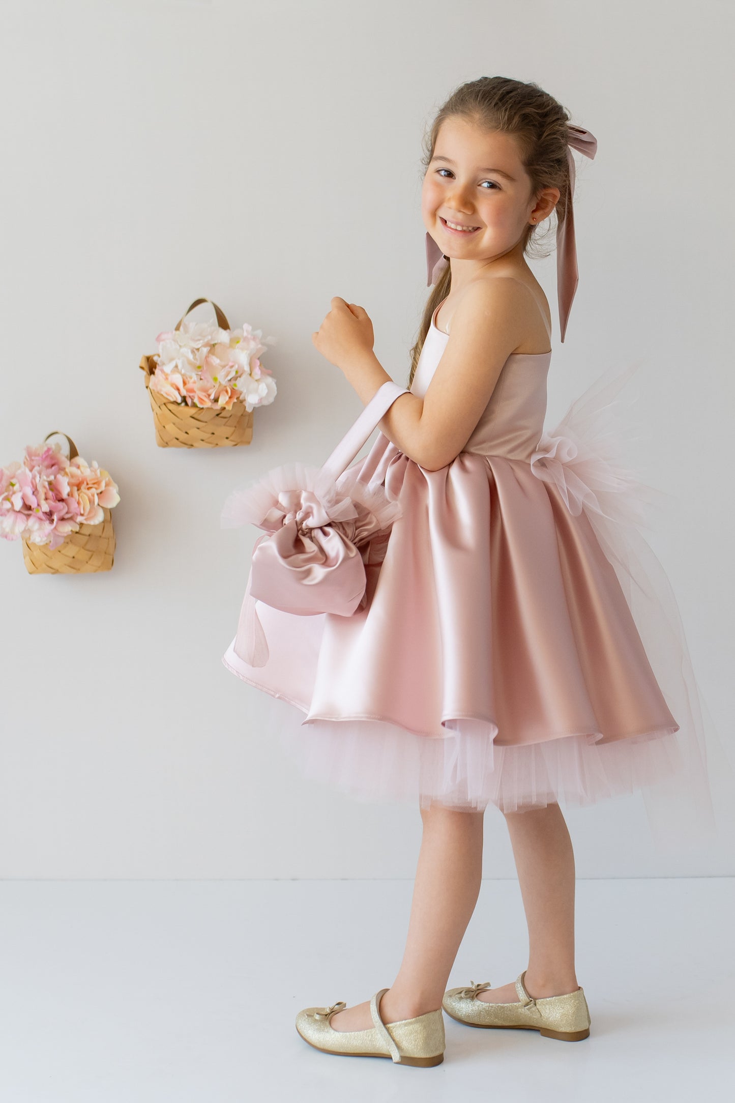 Blush Pink Flower Girl Dress: One-Shoulder