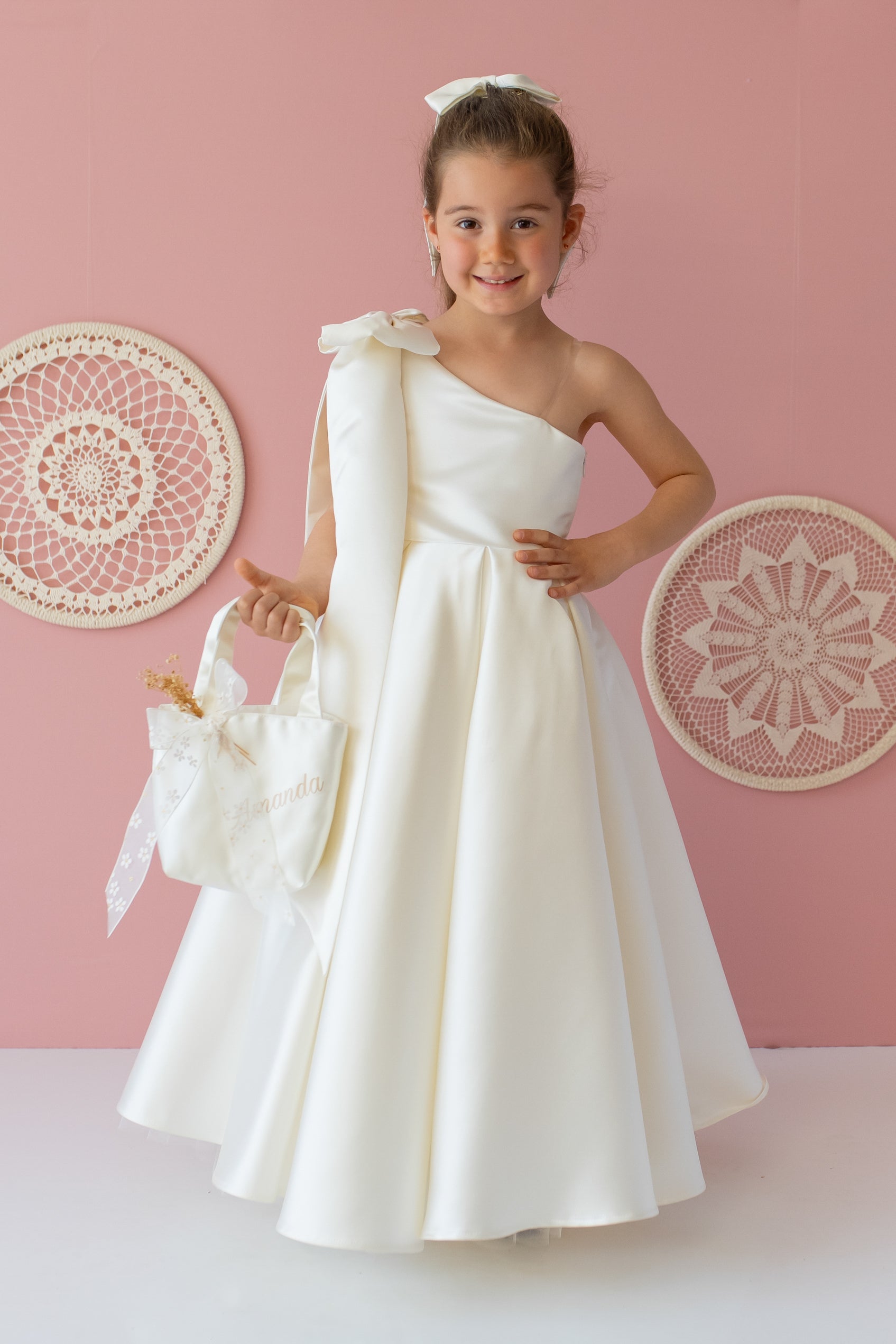 ivory satin flower girl dress Blush Satin Flower Petal Girls Dress with Plus Sizes 12 / Blush / Ivory main image 1