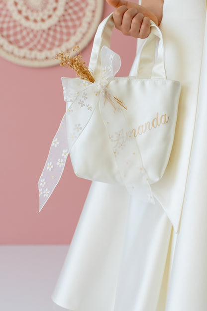 Ivory Satin Dress: One-Shoulder Gown with Bow