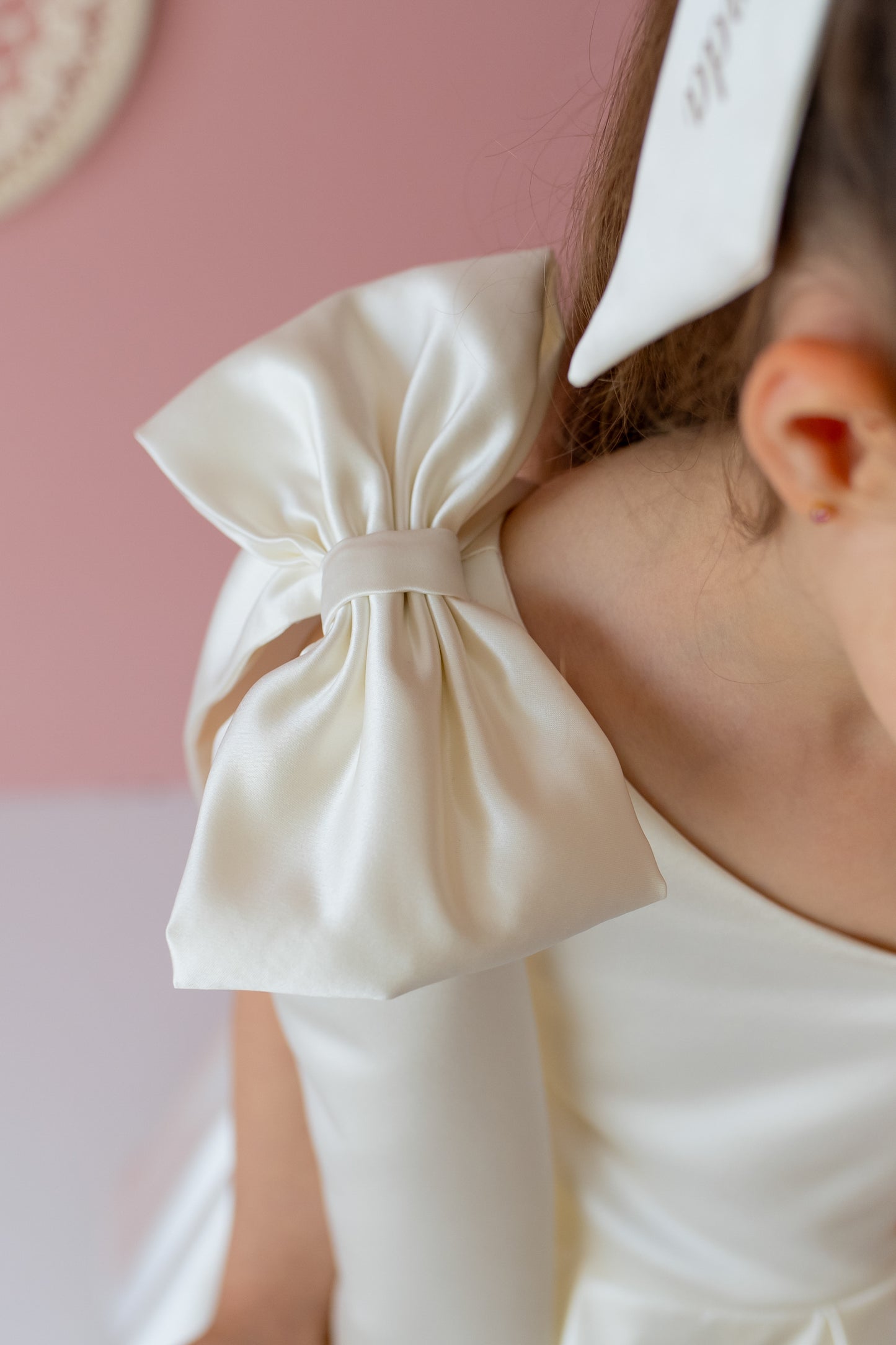 Ivory Satin Dress: One-Shoulder Gown with Bow