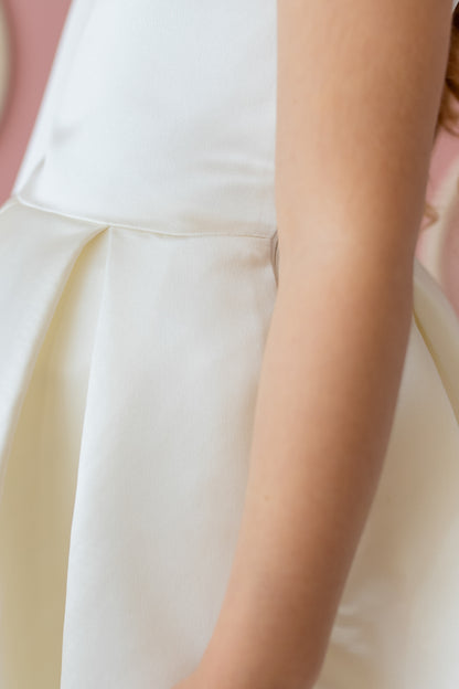 Ivory Satin Dress: One-Shoulder Gown with Bow