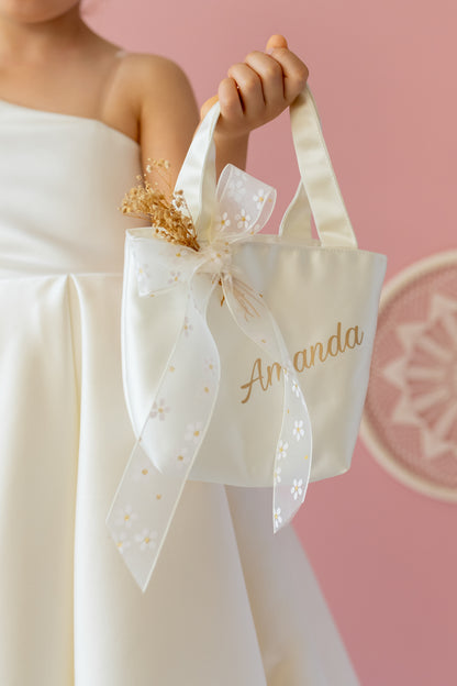 Ivory Satin Dress: One-Shoulder Gown with Bow