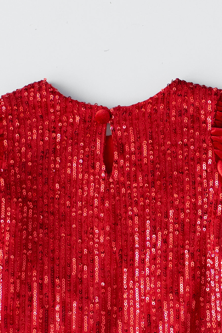Red Sequin Velvet Christmas Dress: Baby Party Tulle Dress