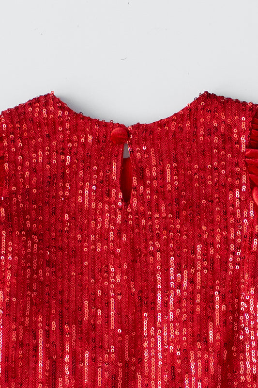 Red Sequin Velvet Christmas Dress: Baby Party Tulle Dress