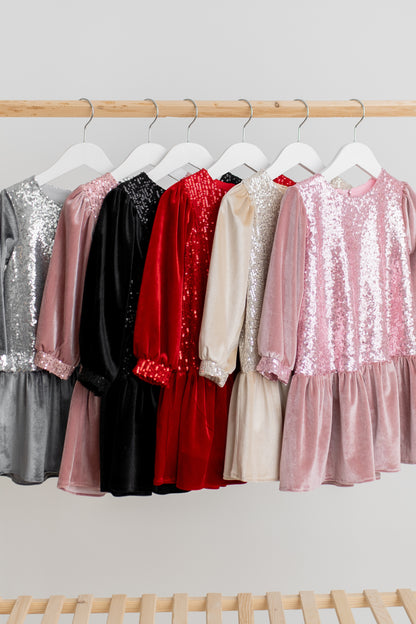 Red Sequin Velvet Christmas Dress: Baby Party Tulle Dress