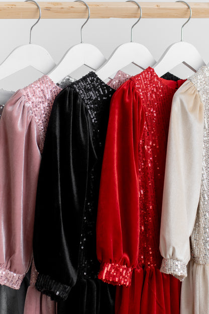 Red Sequin Velvet Christmas Dress: Baby Party Tulle Dress