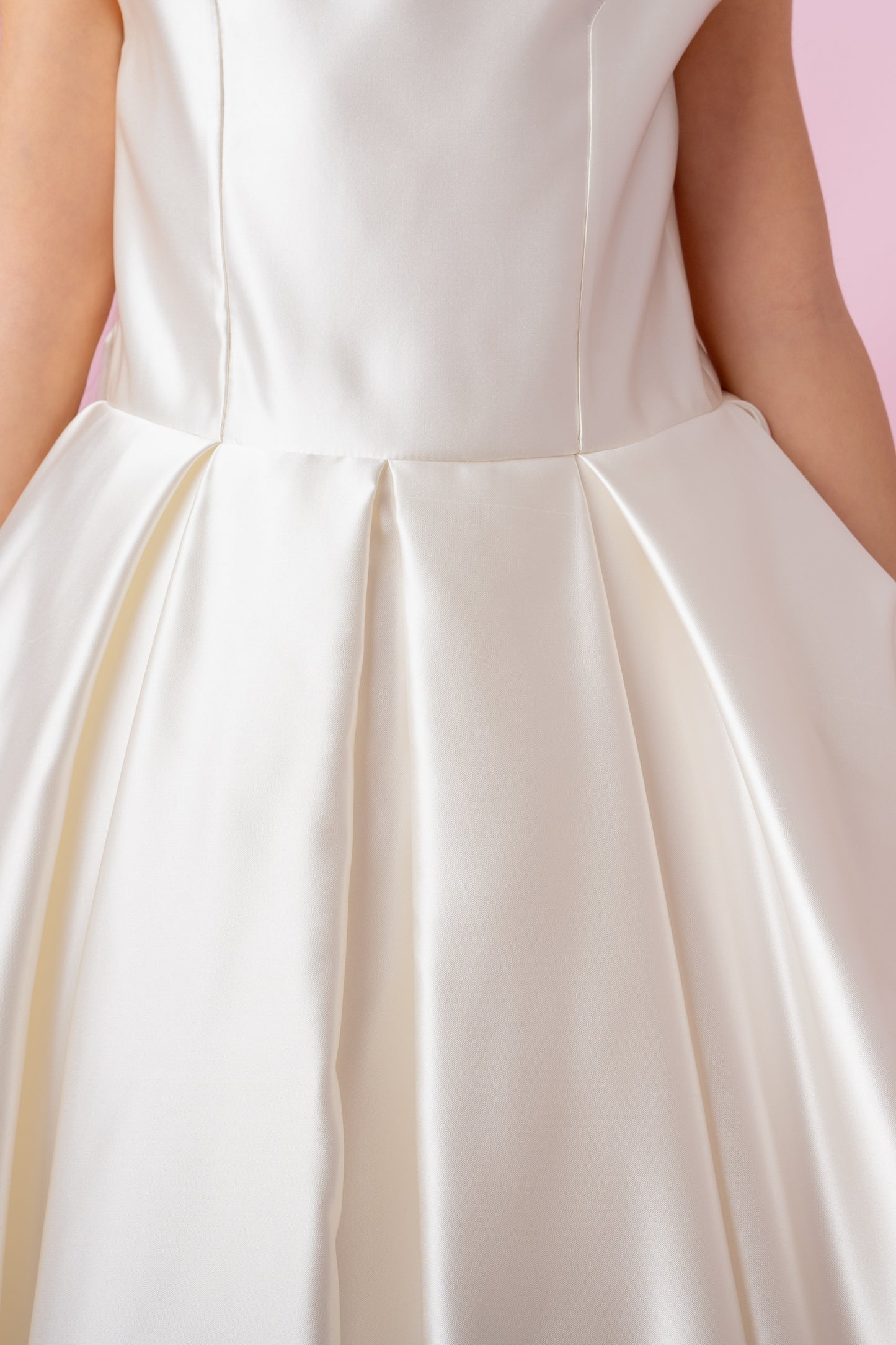 Ivory Satin Flower Girl Dress: Wedding Gown with Bow