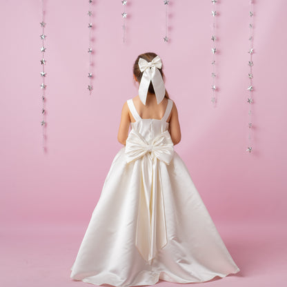 Ivory Satin Flower Girl Dress: Wedding Gown with Bow