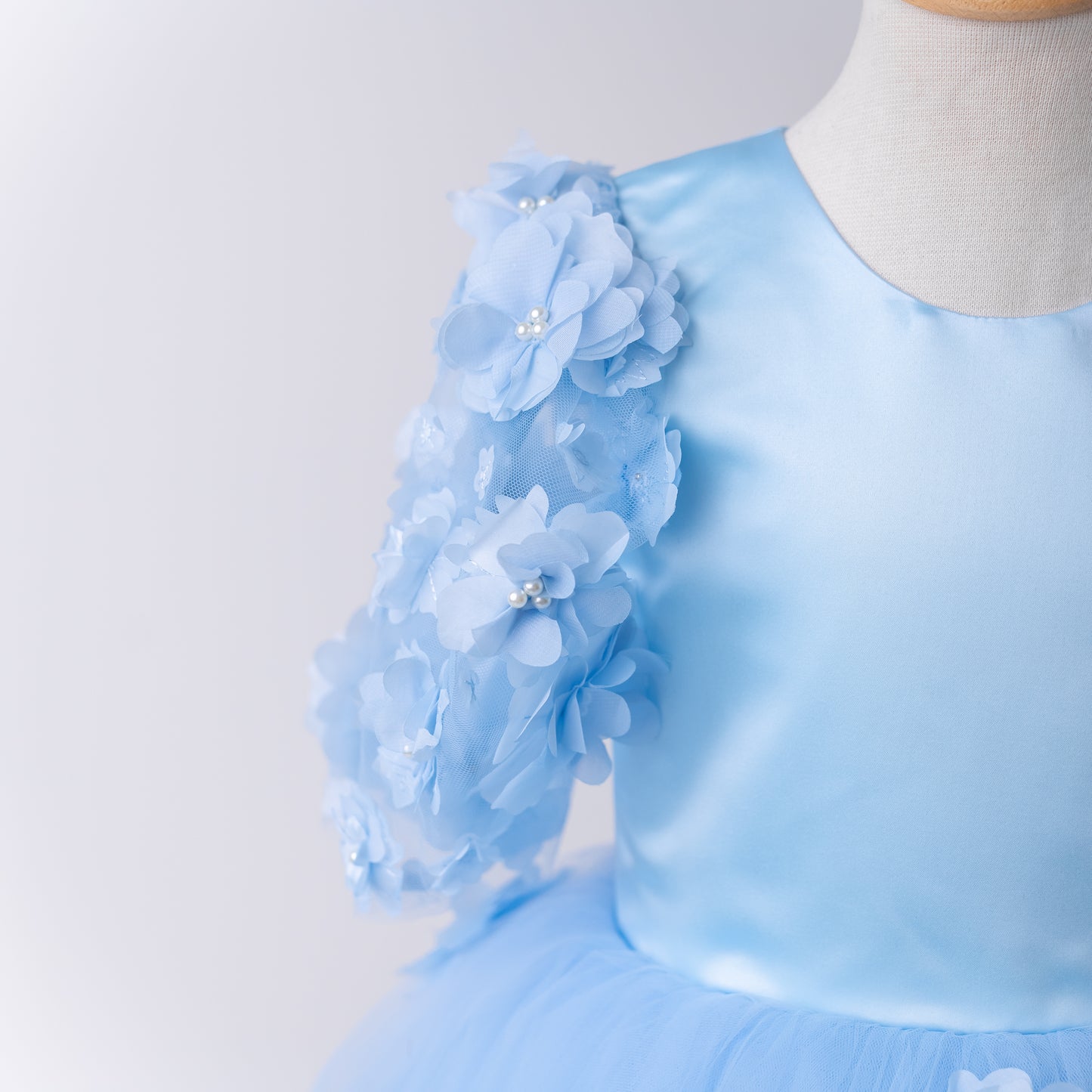 Baby Blue Satin Flower Girl Dress with Flower Hairbow - Personalized Wedding Gown for Girls