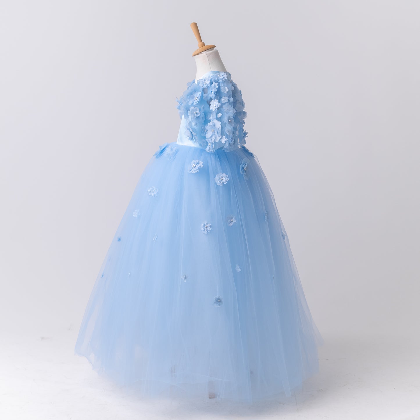 Baby Blue Satin Flower Girl Dress with Flower Hairbow - Personalized Wedding Gown for Girls