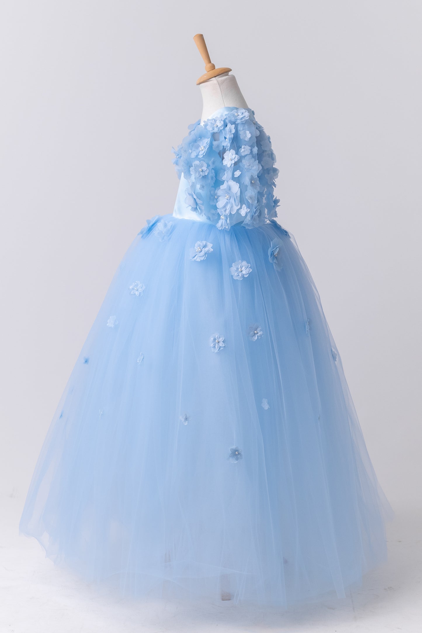 Baby Blue Satin Flower Girl Dress with Flower Hairbow - Personalized Wedding Gown for Girls