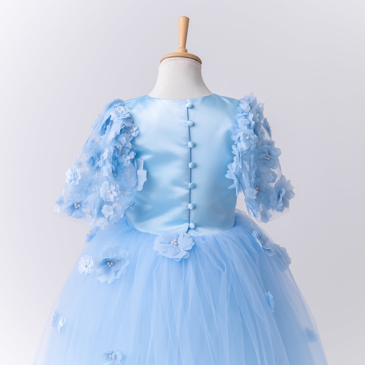 Baby Blue Satin Flower Girl Dress with Flower Hairbow - Personalized Wedding Gown for Girls