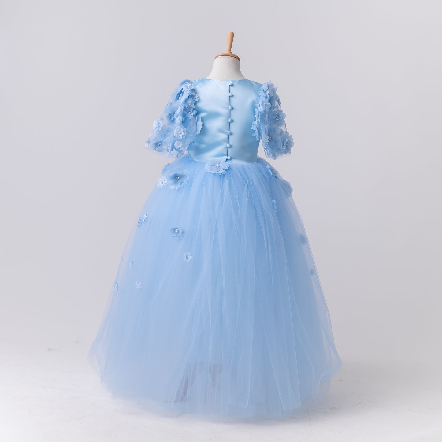 Baby Blue Satin Flower Girl Dress with Flower Hairbow - Personalized Wedding Gown for Girls