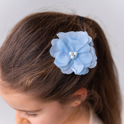 Baby Blue Satin Flower Girl Dress with Flower Hairbow - Personalized Wedding Gown for Girls
