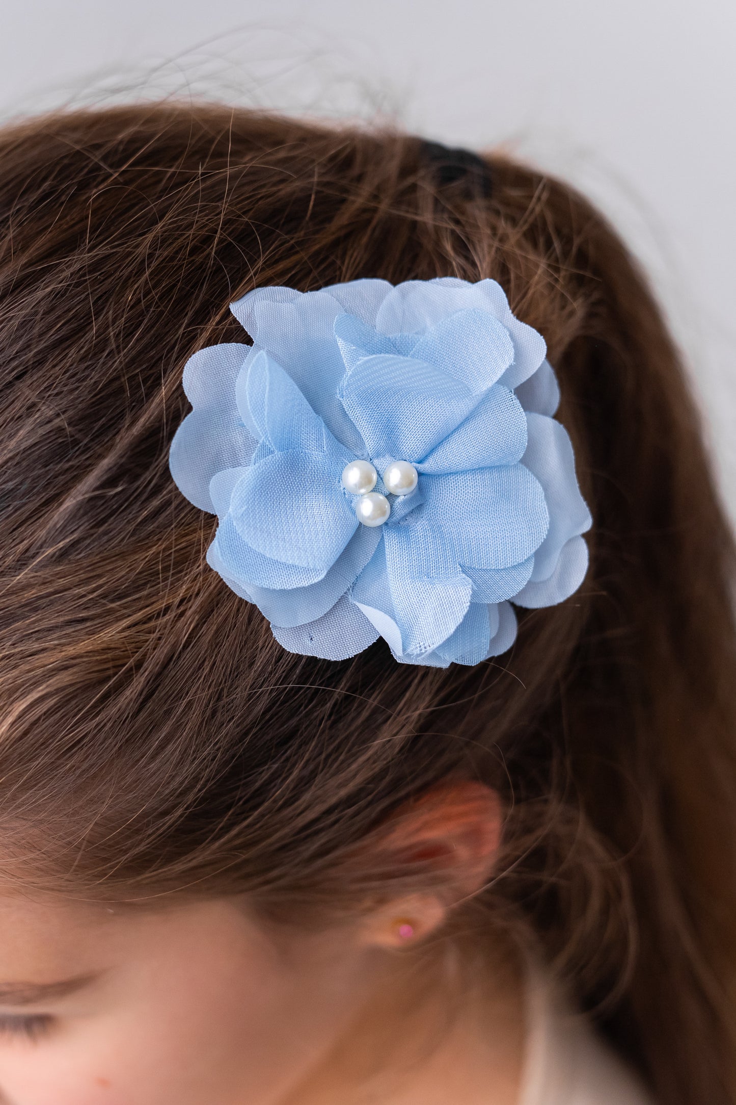 Baby Blue Satin Flower Girl Dress with Flower Hairbow - Personalized Wedding Gown for Girls