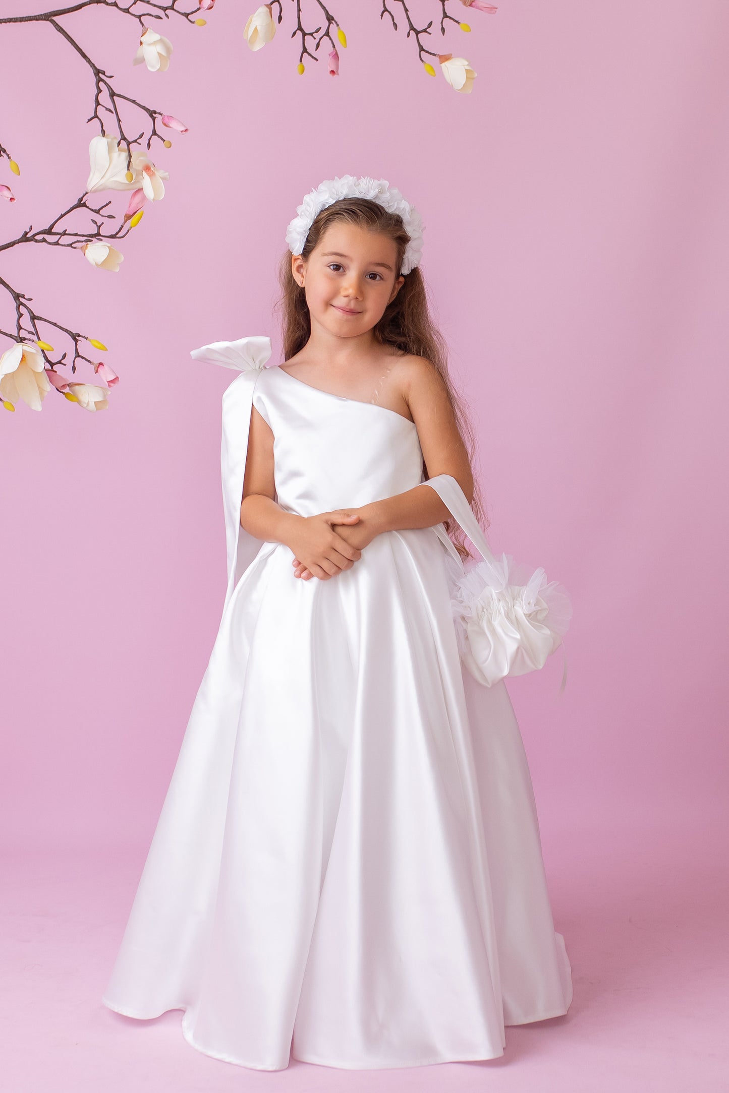 One-Shoulder Flower Girl Dress: Oversized Bow
