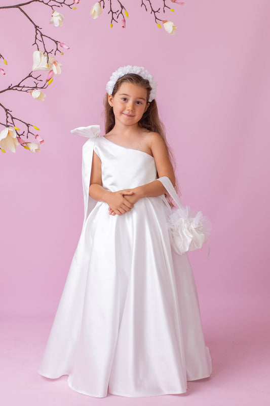 One-Shoulder Flower Girl Dress: Oversized Bow