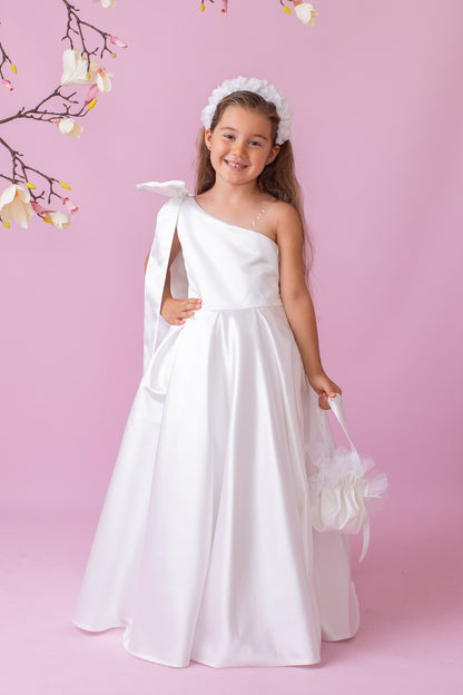 One-Shoulder Flower Girl Dress: Oversized Bow