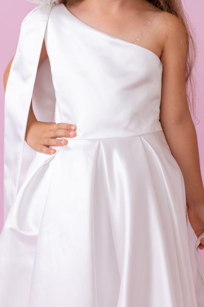 One-Shoulder Flower Girl Dress: Oversized Bow