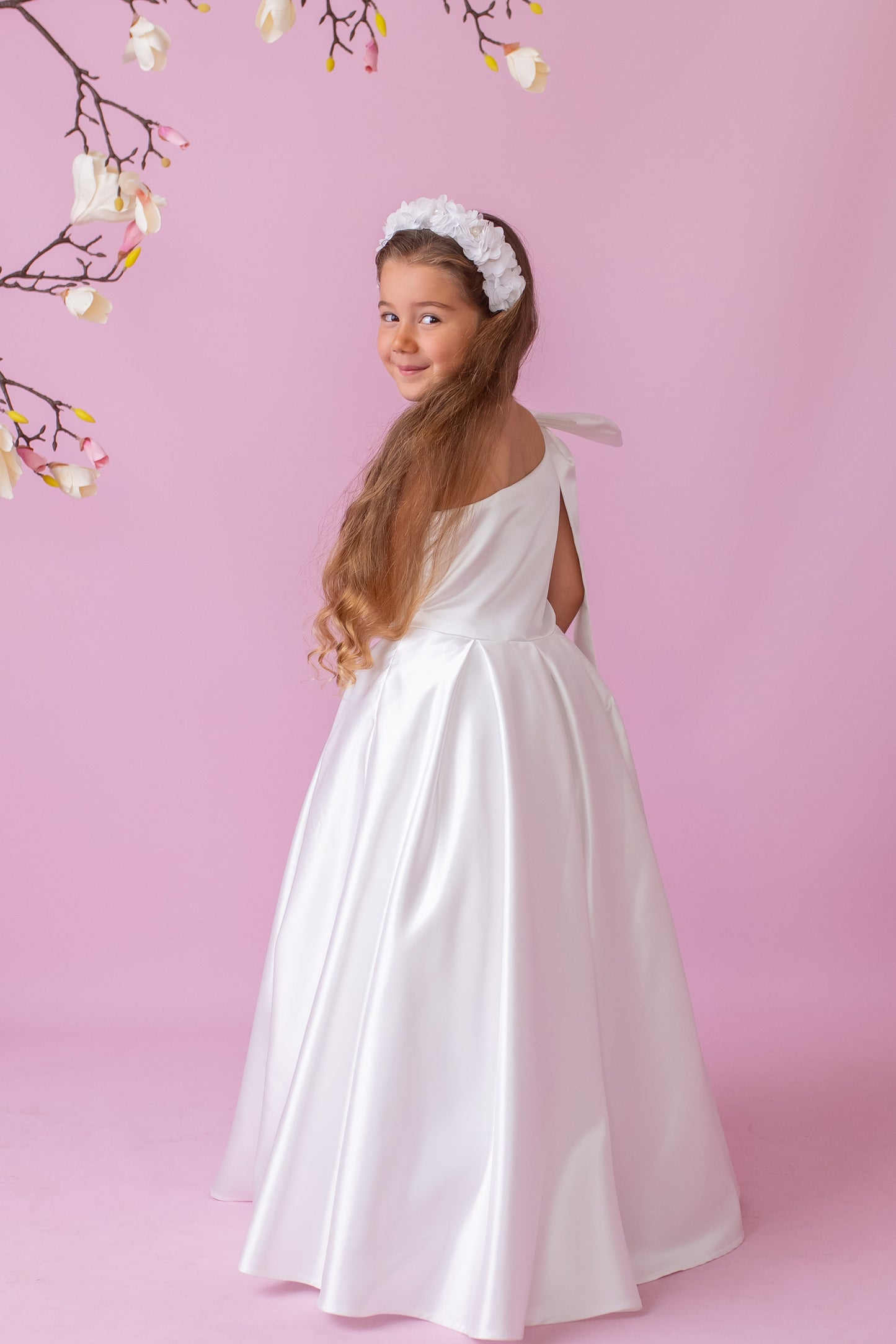 One-Shoulder Flower Girl Dress: Oversized Bow
