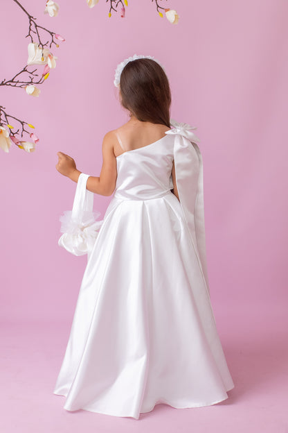 One-Shoulder Flower Girl Dress: Oversized Bow