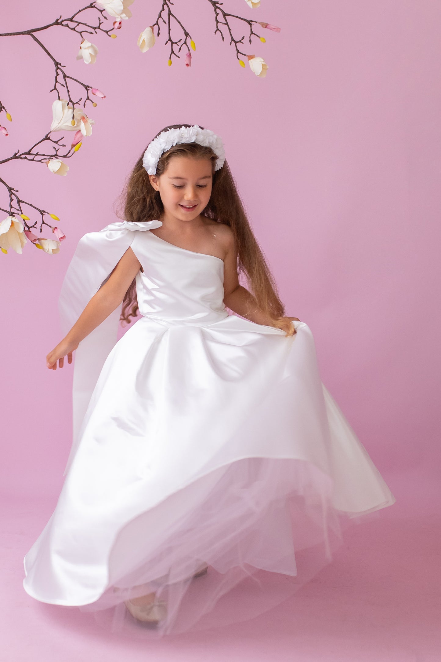 One-Shoulder Flower Girl Dress: Oversized Bow